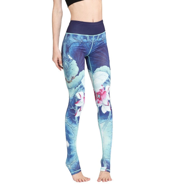 Blue lotus flower yoga leggings