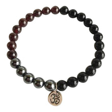 Load image into Gallery viewer, Black Onyx, Garnet &amp; Hematite Sterling Silver Bracelet