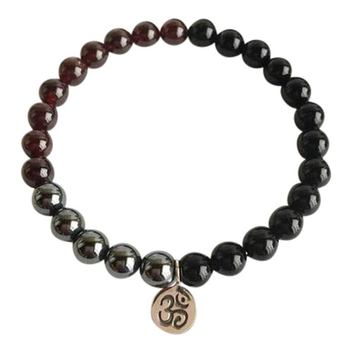 Black Onyx, Garnet & Hematite Sterling Silver Bracelet