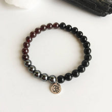 Load image into Gallery viewer, Black Onyx, Garnet &amp; Hematite Sterling Silver Bracelet