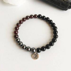 Black Onyx, Garnet & Hematite Sterling Silver Bracelet