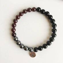 Load image into Gallery viewer, Black Onyx, Garnet &amp; Hematite Sterling Silver Bracelet