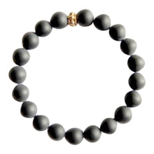 Load image into Gallery viewer, Matte Black Onyx Bracelet with a Gold Filled Charm