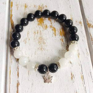 Balancing Emotions - Black Onyx & Moonstone Sterling Silver Bracelet