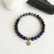 Load image into Gallery viewer, Black Onyx, Hematite, Lapis Lazuli and Sodalite Sterling Silver Bracelet