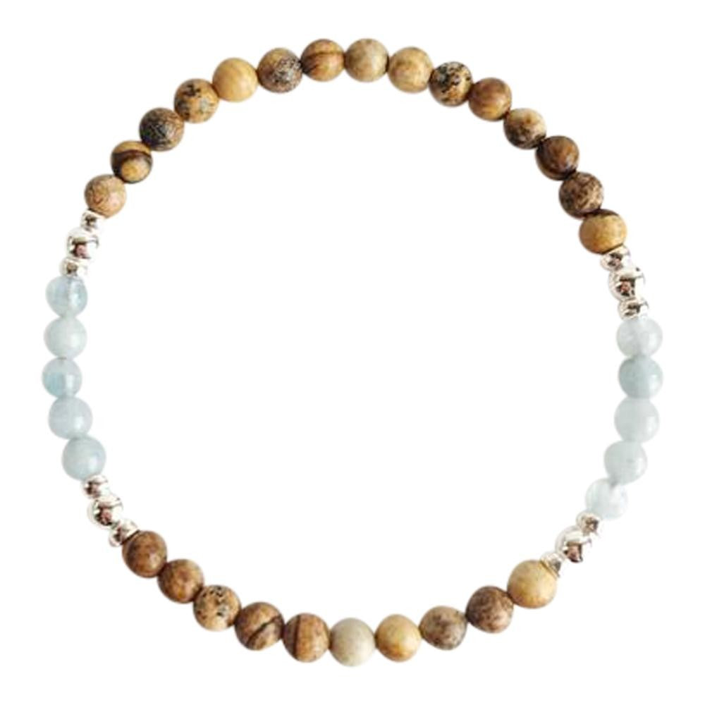 Opening Up - Aquamarine &  Picture Jasper Sterling Silver Bracelet