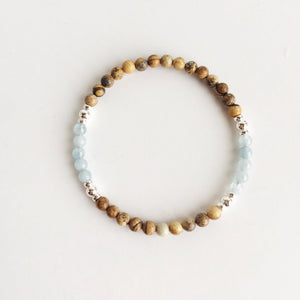 Opening Up - Aquamarine &  Picture Jasper Sterling Silver Bracelet