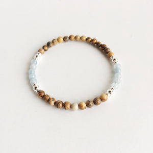 Opening Up - Aquamarine &  Picture Jasper Sterling Silver Bracelet